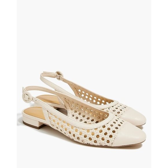 J. Crew Woven Ivory Slingback Flats 8 Buckle Old Money Cap Almond Toe Boho Shoes - Picture 11 of 11